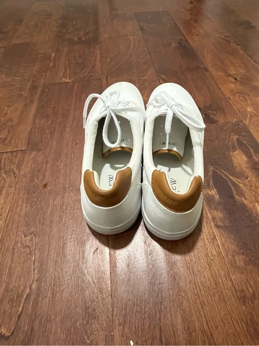 J. Crew White Canvas Sneakers with Tan Heel Accent